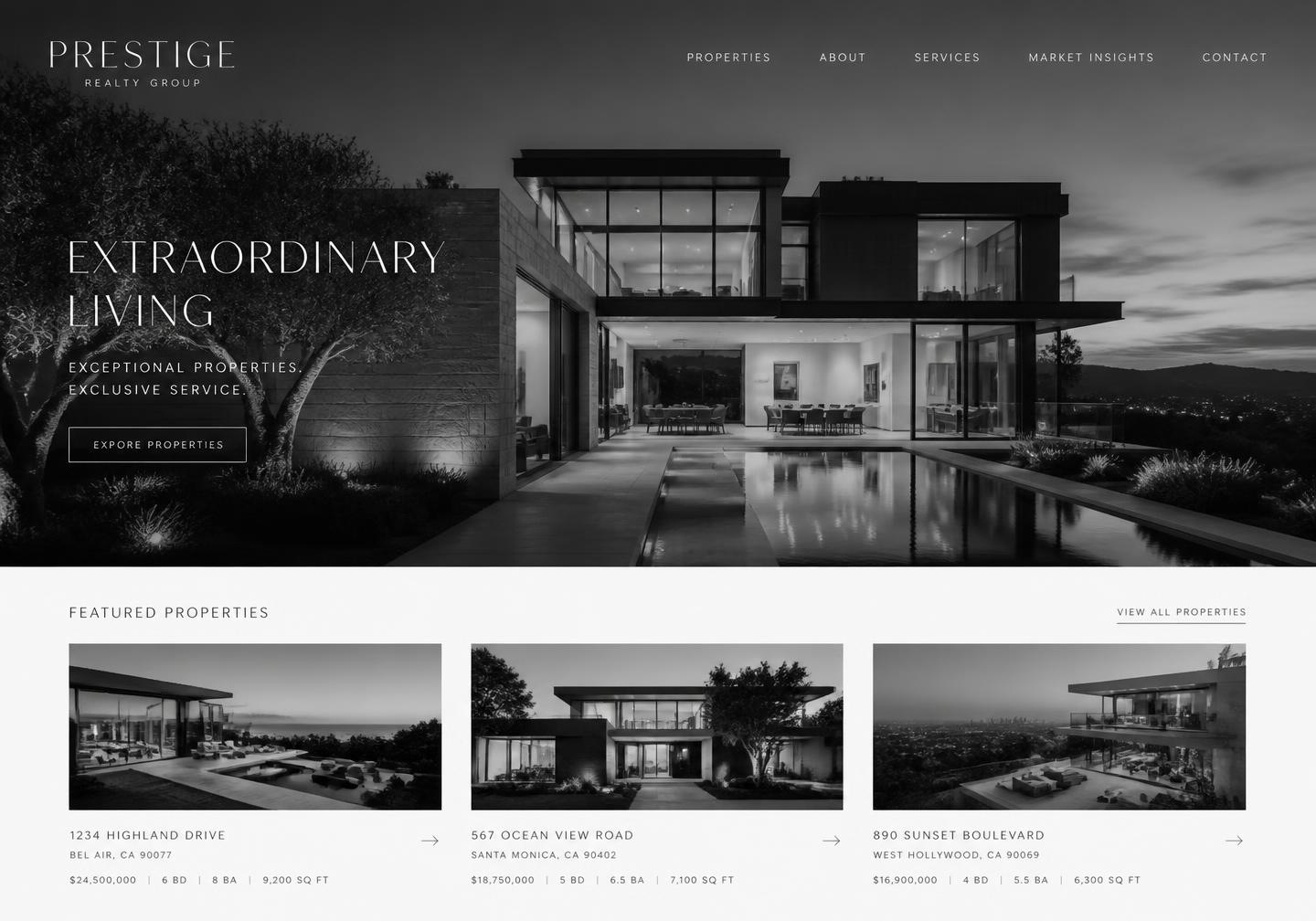 Prestige Realty Group premium website design concept